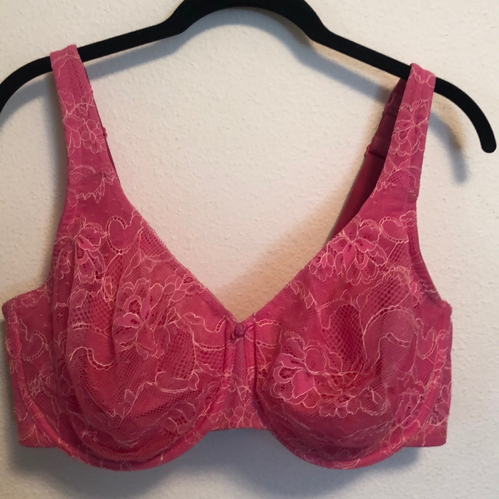 40DDD Cacique pink lace unlined underwire bra